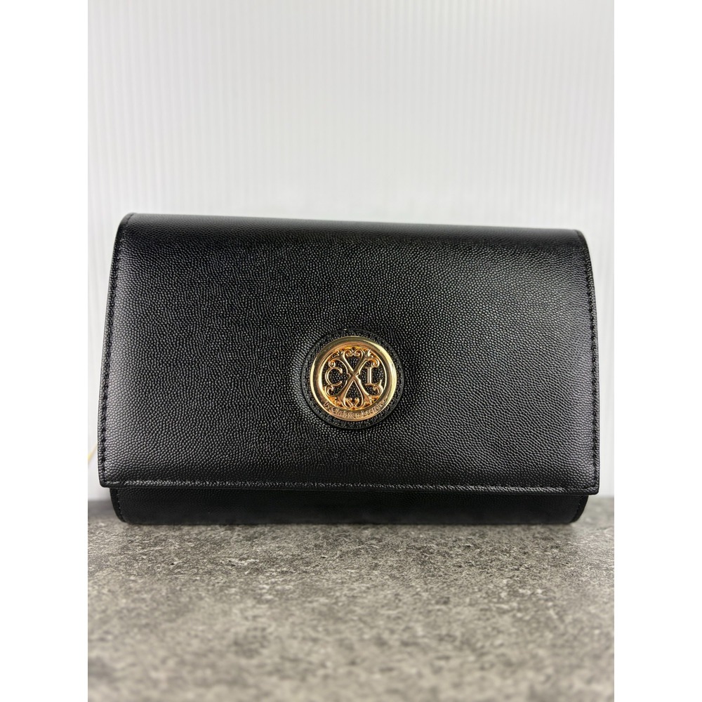 CXL Christian Lacroix Paris Caviar Clutch Black Gold Chain Crossbody Bag Luxury